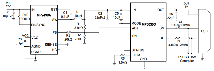 Application Circuit Diagram - Monolithic Power Systems (MPS) MP5030D USB Current-Limit Switches